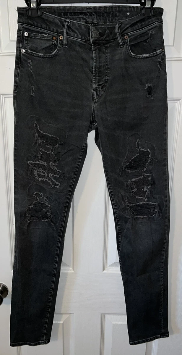 American Eagle Next Level Flex Black Distressed Destroyed Skinny Jeans Men  31 34