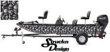 Black Silver Skulls Graphic Texture Fishing Bass Boat Wrap Decal Vinyl Pontoon 