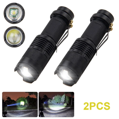 2 Pack Mini LED Super Bright Zoom Flashlight Powerful Camping Lamp Torch Police