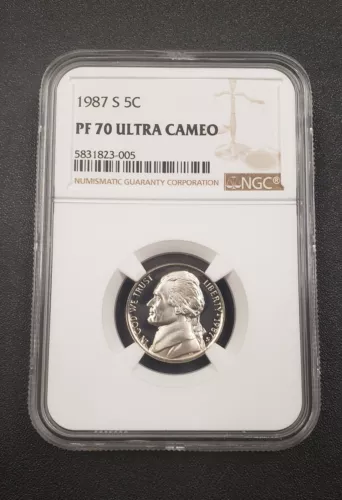 1987-S PF 70 ULTRA CAMEO Proof Jefferson Nickel 5C - NGC - FLAWLESS TOP POP!!