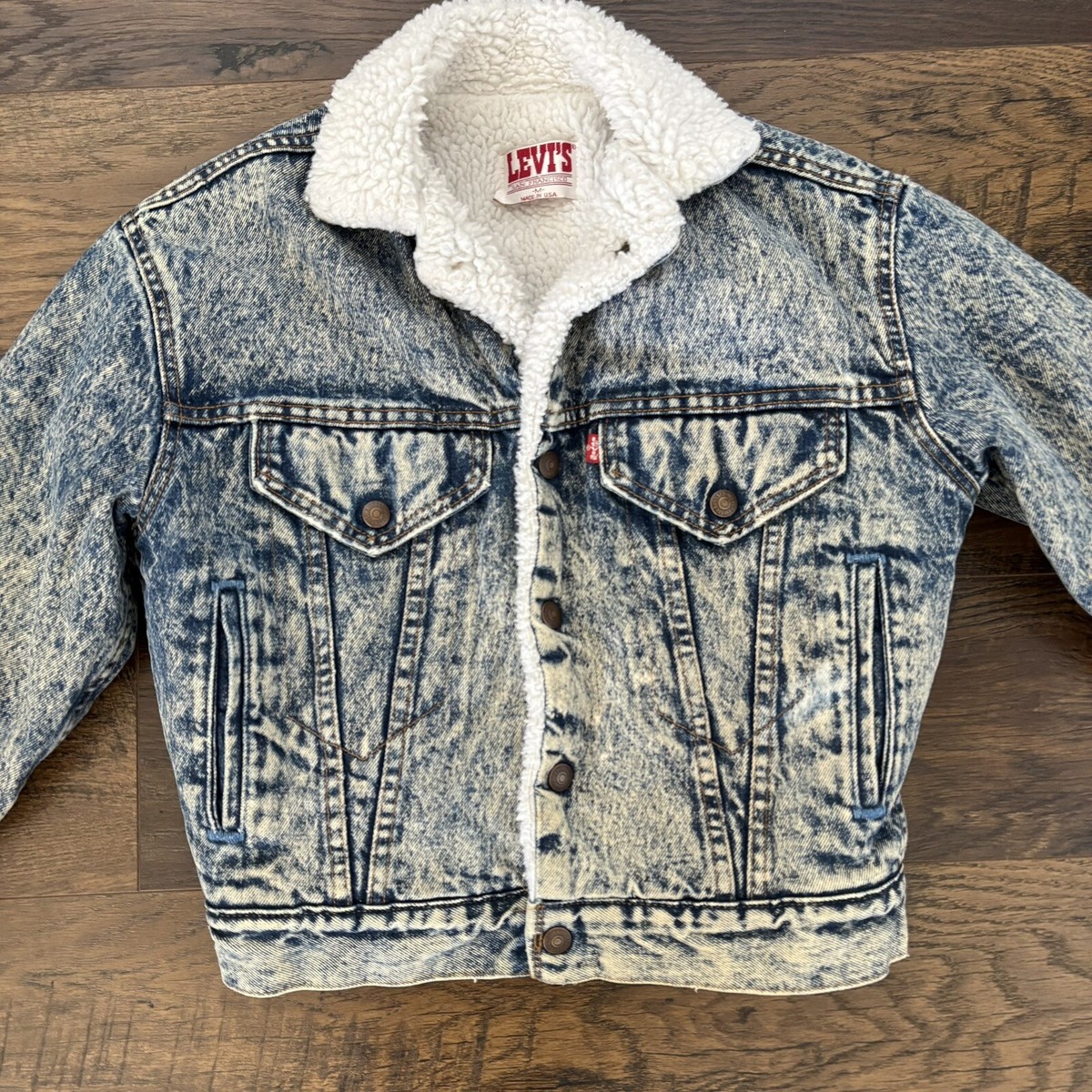 Vintage 80's Levis Sherpa Lined Acid Washed Denim Trucker Jacket