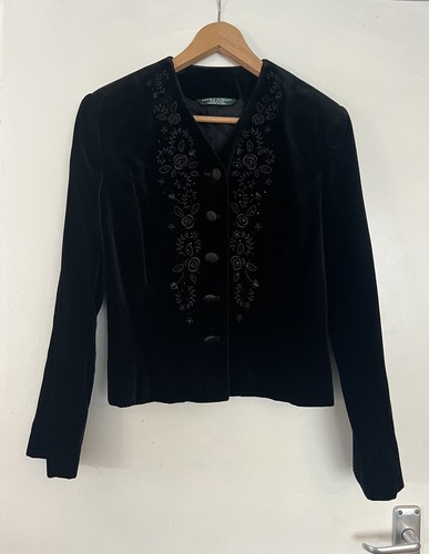 Laura Ashley Vintage Black Velvet Jacket UK 12 Embellished Decorative  - Picture 1 of 8