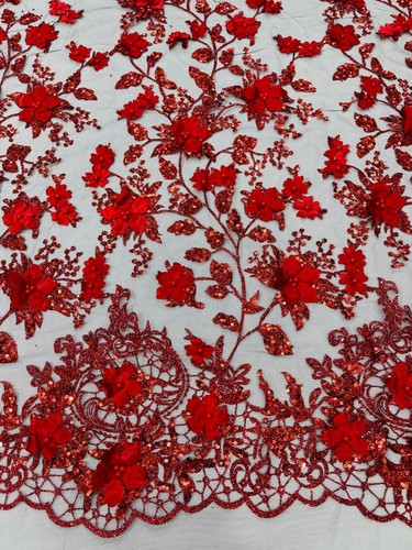 Princess 3d floral design embroider beaded with pearls on a mesh (by the yard) - Picture 77 of 87