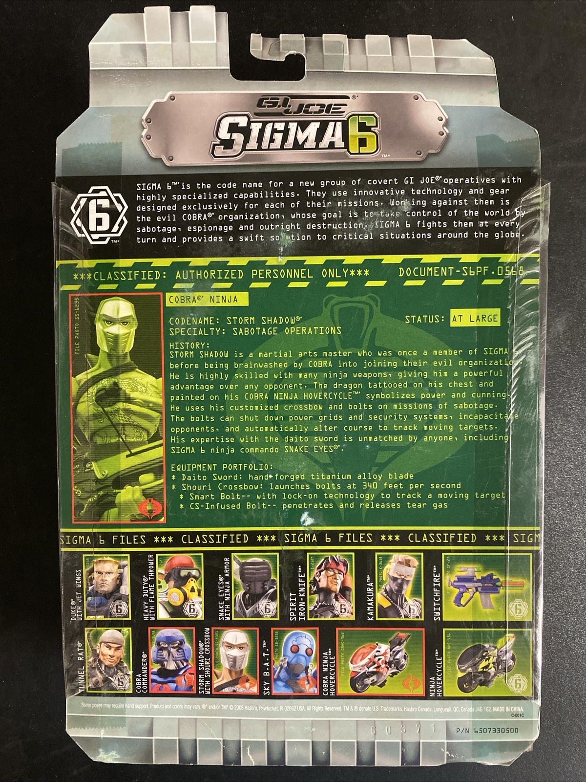 G.I. Joe Sigma 6 Storm Shadow Action Figure W/ Shouri Crossbow Hasbro 2006