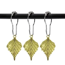 Set of 12 Birch Tree Leaf Shower Curtain Hooks Realistic Large Veined Leaf Au...