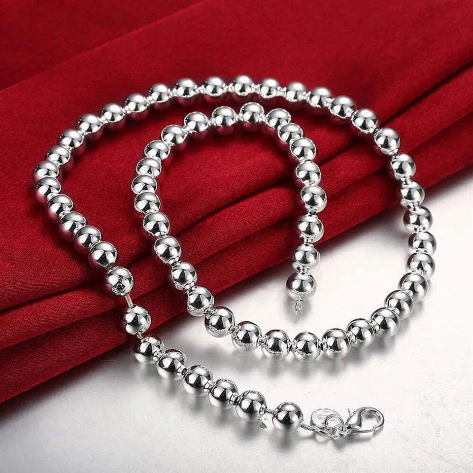 Classic brands 8MM bead 925 Sterling Silver Necklace for woman men high