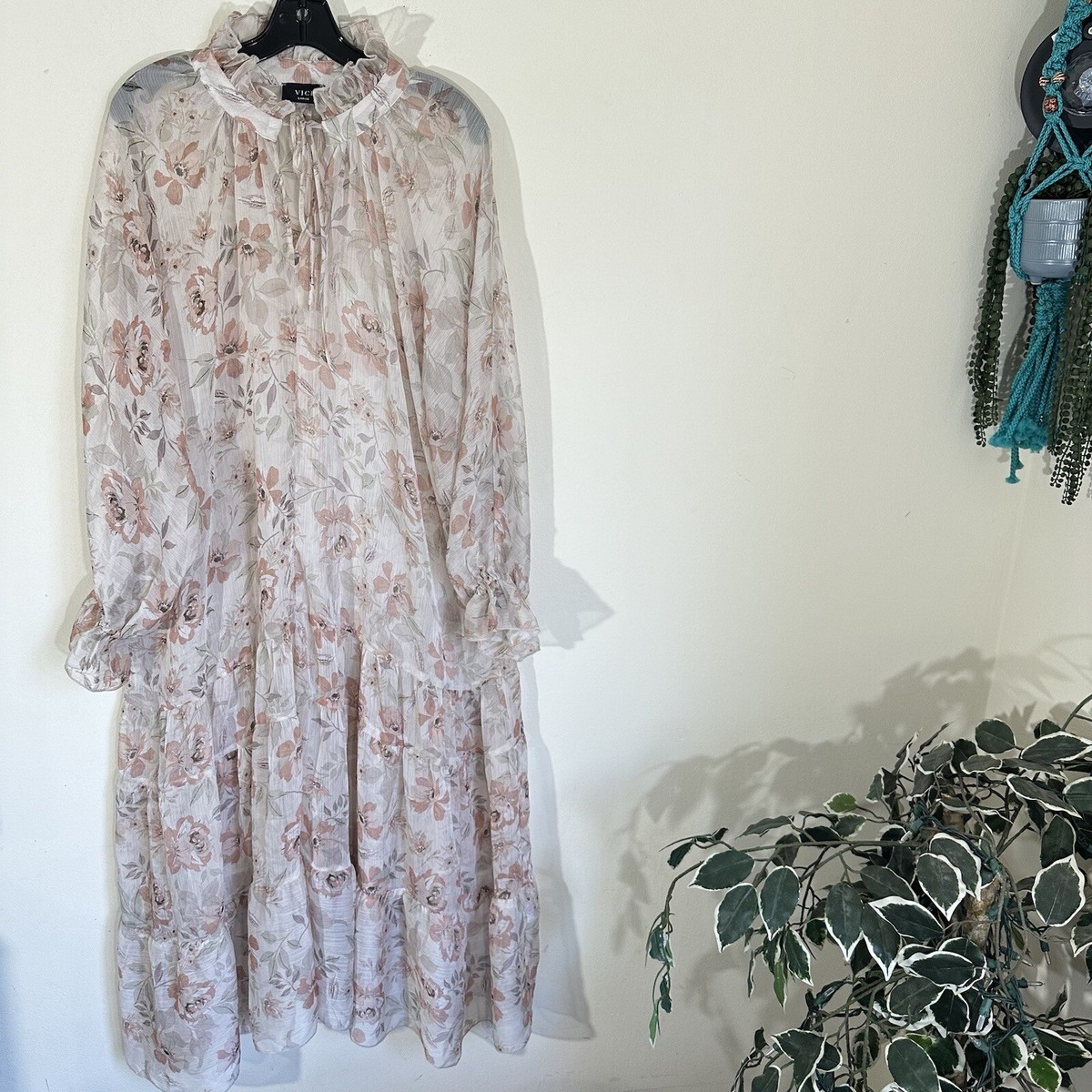 Vici Floral Maxi Dress With Tie Neck Sheer Women's Size L Large Longsleeves | eBay Vici Floral Maxi Dress With Tie Neck Sheer Women's Size L Large Longsleeves | eBay