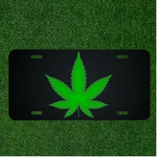 Custom Personalized License Plate Auto Tag With Marijuana Pot Leaf Design Art