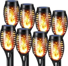 8× Flame Effect Outdoor Lights Stake Garden Path Flickering Torch LED Solar Lamp