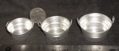 MEXICAN IMPORT Dollhouse Miniature Galvanized Round Laundry Washing Tub Set 3 #T1366 Mexican