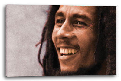Lein-Wand-Bild: Bob Marley Reggae-King Nahaufnahme Gesicht von links farbig