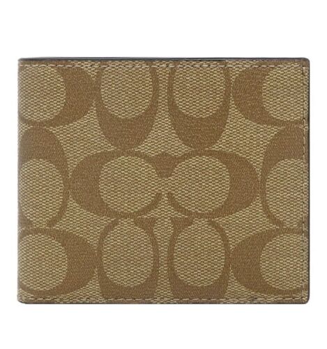 Coach F66551 Men's Wallet ID Bill Signature Tan Canvas Coated/ Leather …