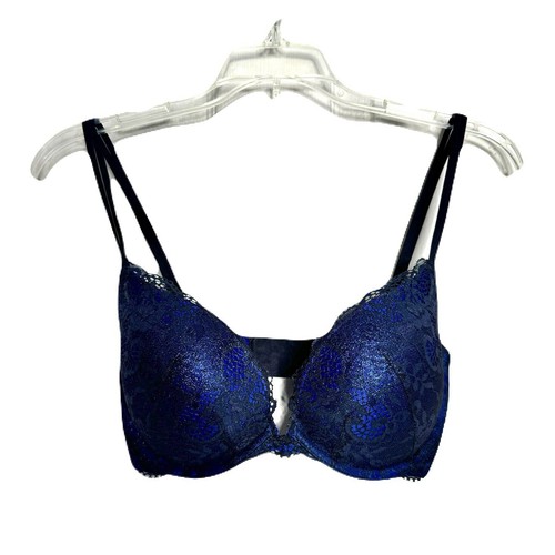 Reggiseno push up VS Victoria Secret molto sexy 32 DD blu lucido nero pizzo #sh1 - Foto 1 di 9