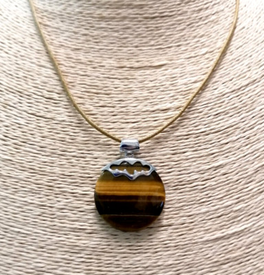 Women Tiger Eye 925 Silver White Hard Stone Lace Pendant Necklace