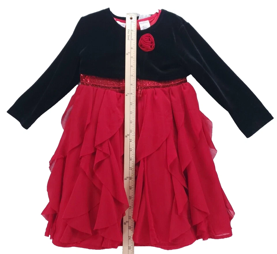 Blueberi Boulevard Girls Dress - Size 6 - Velvet Shrug - Red Black - Sequins - Image 4 of 4