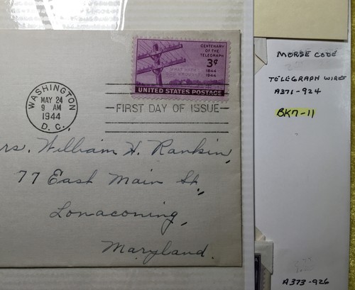 NANEE-B) US FIRST DAY OF ISSUE, 1944,#924,TELEGRAPH , 3CT, BK7-11 - Picture 3 of 4