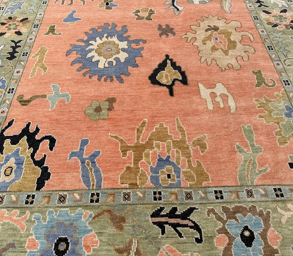 Modern Oushak Hand Knotted Rug 6x9 Peach All Wool Floral Carpet for Living Room - Image 4 of 4
