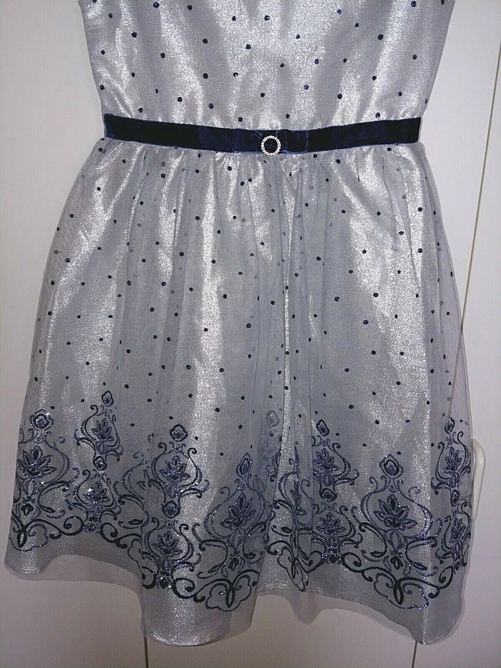 JONA MICHELLE GIRL'S SS PARTY/DRESS SILVER/BLUE SPARKLES12-NWOT-LINED W/NET-CUTE - Image 3 of 4