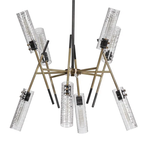 Uttermost Telesto 8-Light Steel and Glass Linear Pendant in Black/Brass - Picture 5 of 8