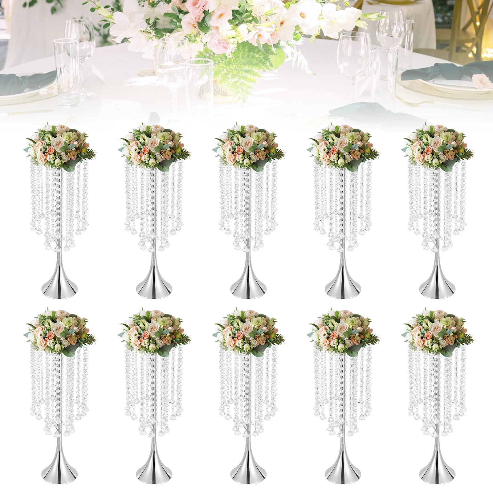 10 Pcs Silver 21.9" Tall Vase Trumpet Vases Wedding Centerpieces Fit for Party