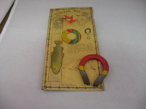 Vintage Electric Toy Set Magnet Game on Card w/ Fish Ring USA Patent Applied For