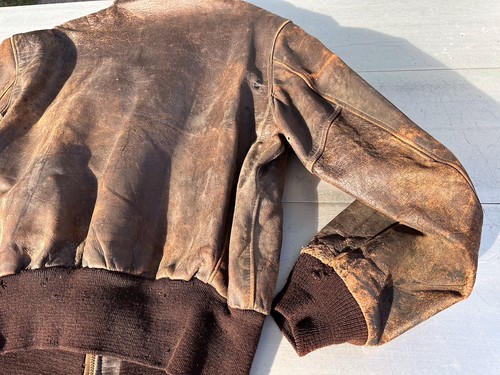 Very Distressed Vintage  Men’s Brown Leather Jacket Californian Pony Hide - Bild 8 von 8