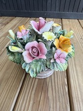 Vintage MCM Capodimonte Porcelain Large Flower Rose Bouquet Centerpiece Italy
