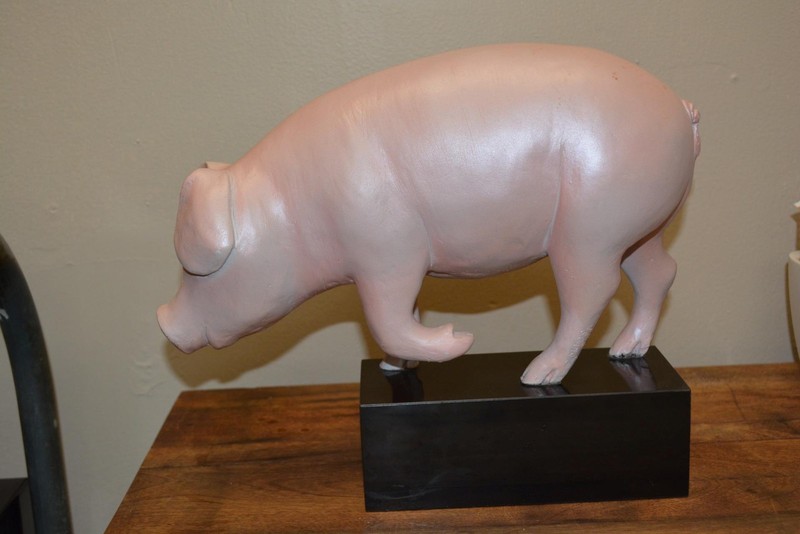 MARSHA TOSK Large PINK PIG Sculpture on Black Stand - No Blanket - Signed 2009