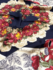 Christian Dior Silk Scarf 33in Heart Rose Rib...