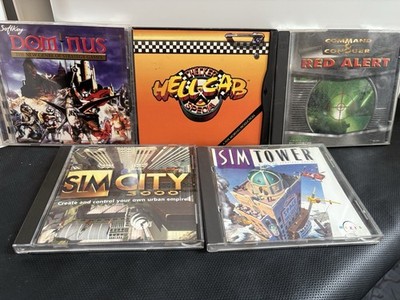 LOT OF 5 PC Computer Games CD-ROM RED alert-hell cab-sim tower-dominus