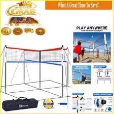Portable 14FT Four Square Volleyball Net Game Set with Accessories for Backya...