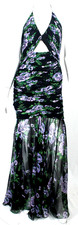 CAROLINA HERRERA $3,990 Black Floral Silk Chiffon Cutout Halter Evening Gown 6