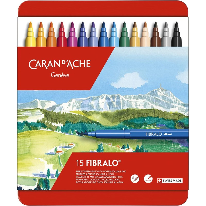 Feutres aquarellables Caran d'Ache Fibralo - Boîte de 15 couleurs assorties