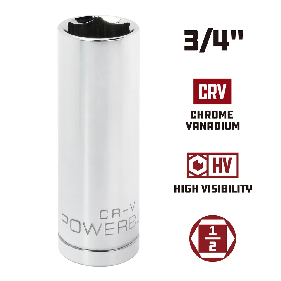 Powerbuilt 1/2 Inch Drive x 3/4 Inch 6 Point Deep Socket - 642203 - Image 2 of 4