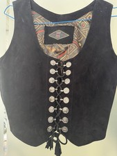 Traditional suede waistcoat with lacing, zips, metal buttons size 36.