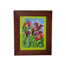 Original Watercolor Painting of Red Flowers Signed by Artist – Framed Floral Art