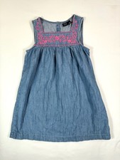 Vestido GAP Denim Niñas 6-7 Bordado Cambray Floral Boho Verano Cottagecore