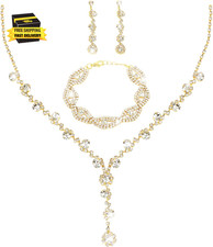 Wedding Jewelry Set for Bride Sparkly Rhinestone Prom Accessories for Women Jewe