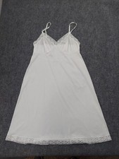 Vtg Vanity Fair Slip Dress Womens 40 Large White 24" Lace Adj Straps USA Nylon