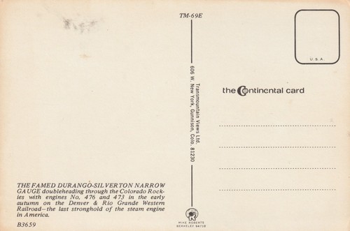 Continental postcard Famed Durango-Silverton Narrow Gauge RailwayRio Grande - Picture 2 of 2