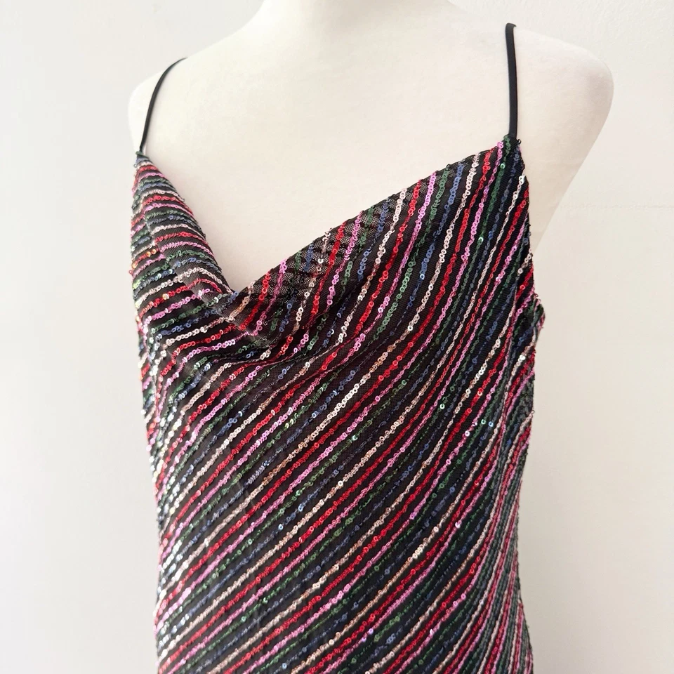 Vestido midi vintage Y2K lentejuelas rayas capucha mujer 8 glamour caprichoso noche Baddie Foto 2 de 4