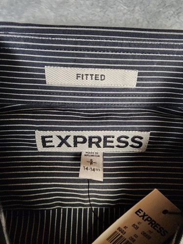 Camicia Express uomo piccola nera bianca a righe aderente con bottoni manica lunga nuova con etichetta - Foto 8 di 13