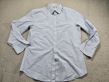 Charles Tyrwhitt Shirt Mens 16-33 Blue White Slim Fit Dress White Plaid Non Iron