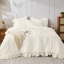 Ivory Comforter Full Size, 3 Pieces Seersucker Lightweight Full Size Bedding,...