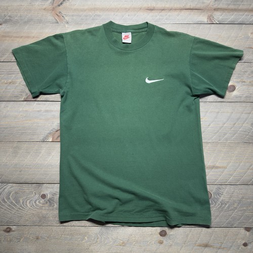 Vtg 90s Nike T Shirt Mens Medium Embroidered Swoosh Green Single Stitch Hole USA