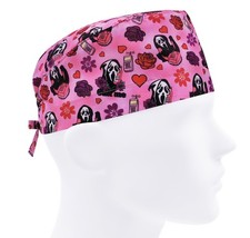 Scrub Caps Men's, Ghostface Hearts  Roses Nurse Hat, Pink Horror Surgical Hat