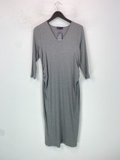 M&S Grey Solid Knee Length Maternity Dress V-Neck 3/4 Sleeve Stretch UK 14 NEW