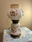 Gone With The Wind Hurricane Lamp Vintage Electric White Milk Glass Floral
