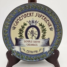 Pottery Barn Vintage Label 7" Ceramic Snack Cheese Plate Camembert