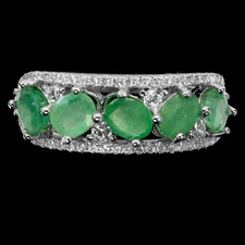 925 Sterling Silver Ring Oval Emerald 5x4mm Natural Gemstone Jewelry Size 7